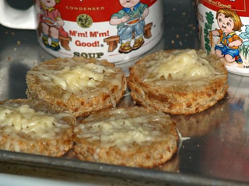 Crouton Cut Into Circle and Toasted with Cheese