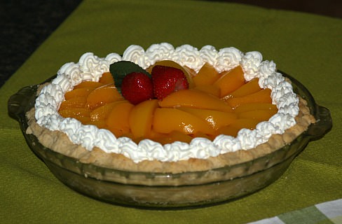 Cheese Pie Recipe topped with Peaches and Strawberries