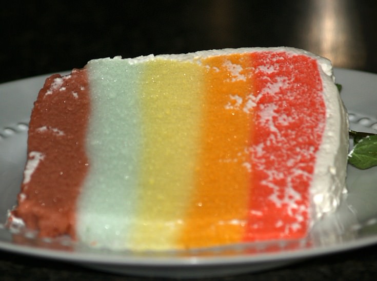 Sliced Rainbow Gelatin Cake