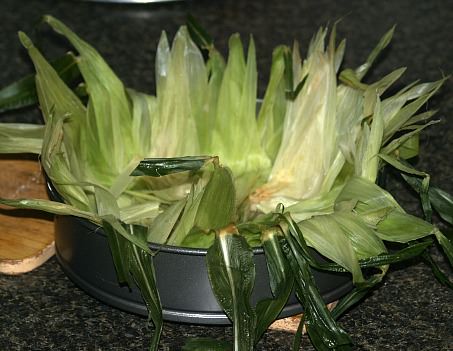 Line Springform Pan with Corn Husks