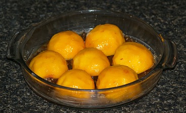 Arrange Peach Halves Over Brown Sugar